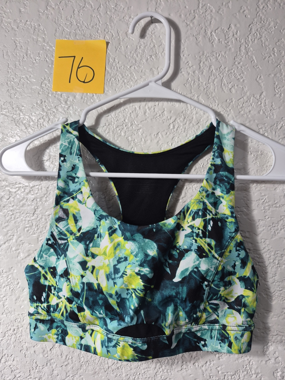 Printed Racerback Sports Bra in Teal & Yellow - XS/S